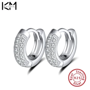 KISS MANDY Pure 925 Sterling Silver Small Round Circle Hoop Earring with Crystal CZ Diamond Fine Hip Hop Jewelry For Women SE103