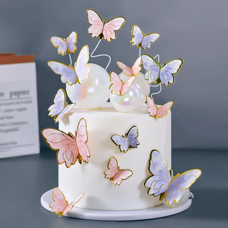 

New Shape Butterfly Cake Decoration Happy Birthday Cake Topper Handmade Painted for Wedding Birthday Party Baby Shower Decor