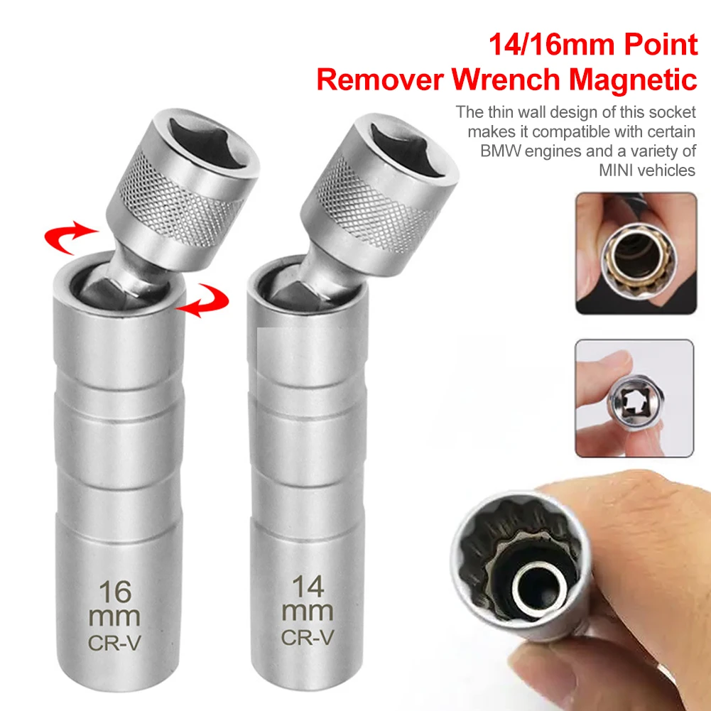 

Socket Wrench Magnetic 12 Angle Repairing Removal Tool Thin Wall 3/8" Drive Sockets for 14/16mm Spark Plug
