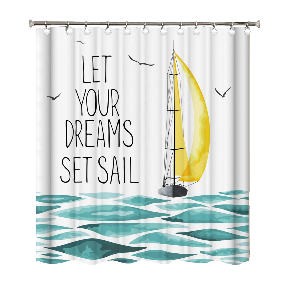 

Dafield Shower Curtain Nautical 180x180cm Pirate Sailboat Anchor Marine Navy Blue With Hooks