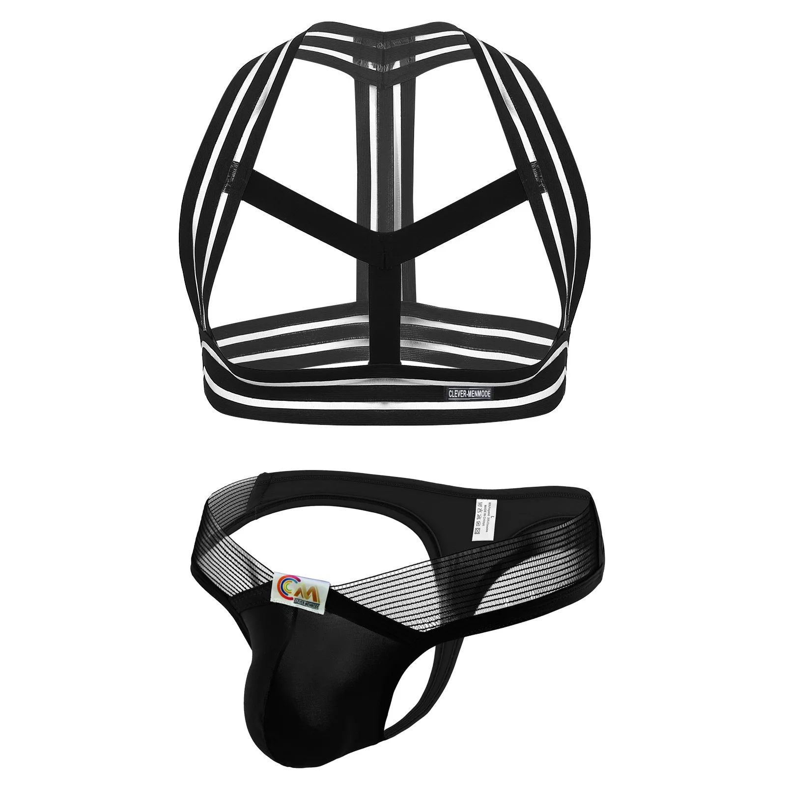 

Men Sexy Harness Thong Set Body Chest Costume Bondage Elastic Lingerie T-back Male Halter Hollow Out Hombre Nightclub Dance Wear