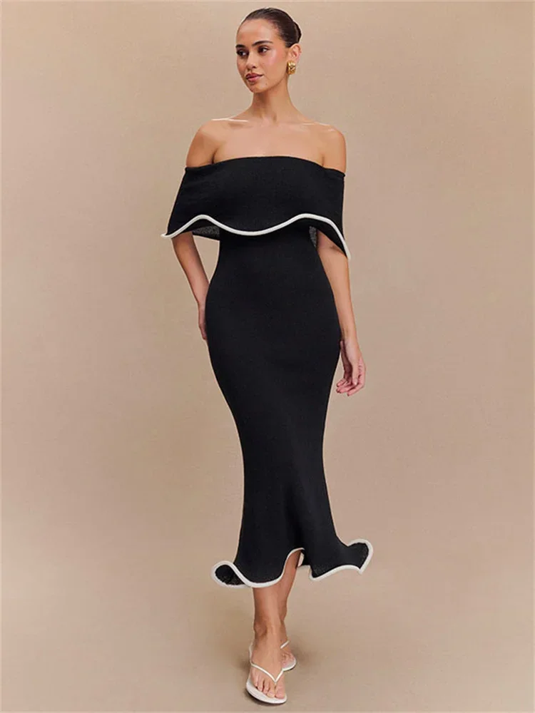 Модное платье макси с открытой спиной и рюшами женское тонкое бандо 2025 года