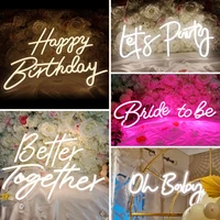 9 styles led neon signs happy birthday led light party flex transparent acrylic oh baby neon light sign wedding party decoration