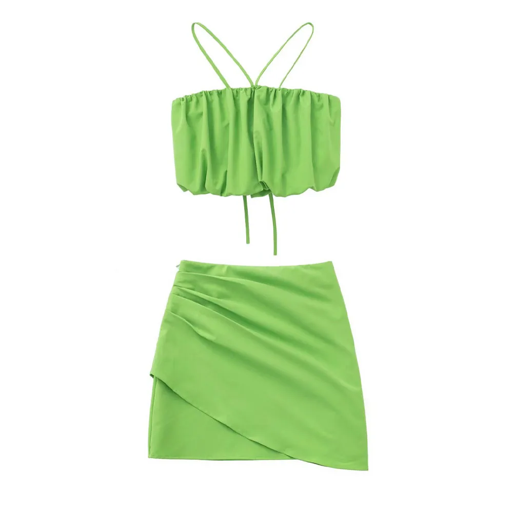 

Женский комплект, короткий топ на шнуровке с лямкой через шею, новая модная сексуальная шикарная блузка с открытой спиной, характерная Женс...