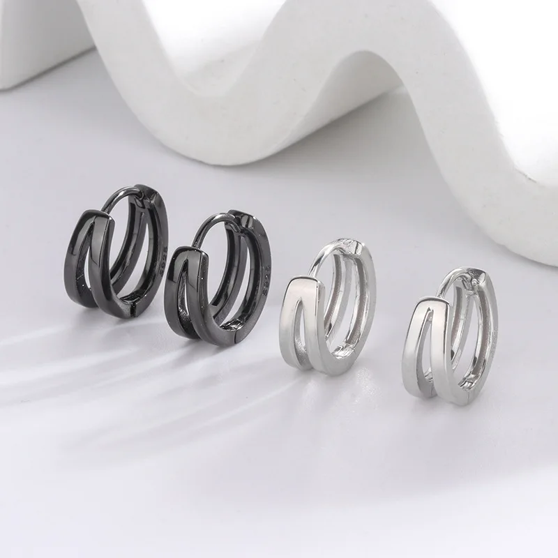 

2023 European and American New 100% S925 Sterling Silver Double Layer Earrings Fashion Men's and Women's Circled Earrings