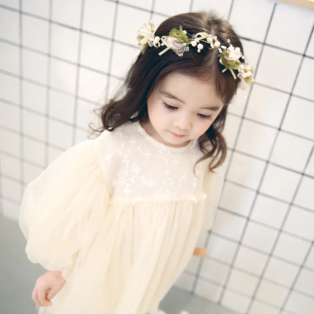 

New Baby Dresses Autumn Children's Dresses Girls'dresses With Flowers Yarn Tulle Puffy Sleeve Jasmine Princess Party