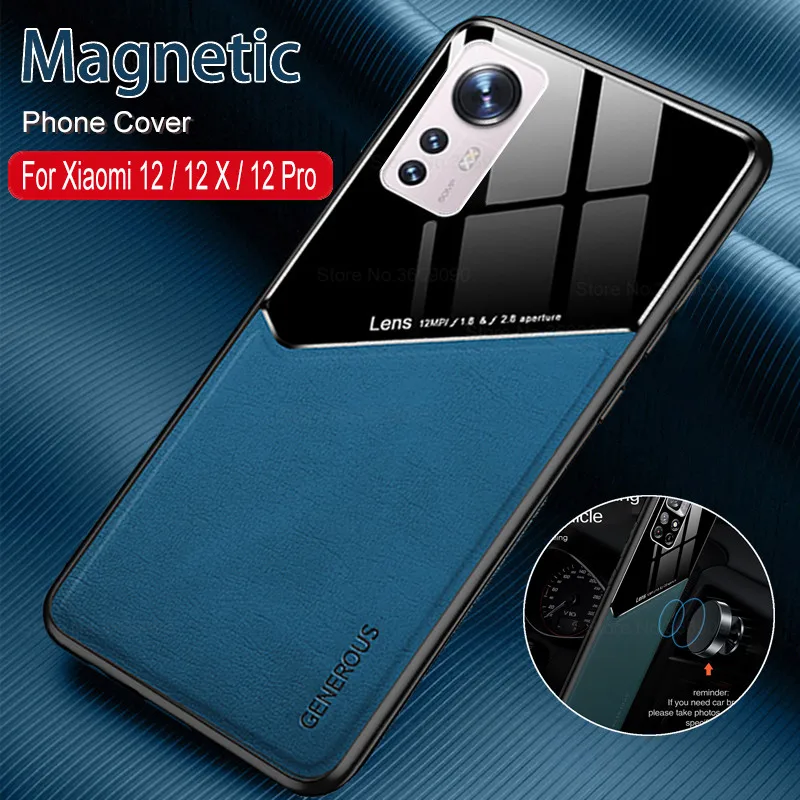 

Xiomi 12 Pro Case Car Magnetic Holder Plexiglass Leather Texture Phone Cover for Xiaomi 12 Pro 12x Mi12 X Shockproof Coque Cases