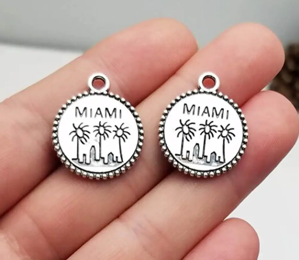 

10pcs/lot--20x24mm Antique Silver Plated Tree Charms Miami Travel Pendants DIY Keychain Necklace Supplies Jewelry Accessories