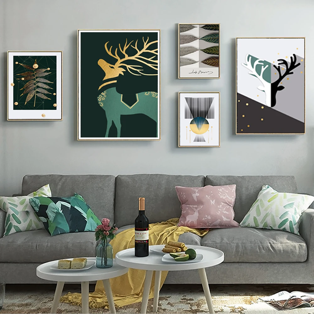 

Nordic Abstract Geometric Deer Canvas Painting Posters And Prints Gallery Wall Art Pictures For Living Room Interior Home Decor