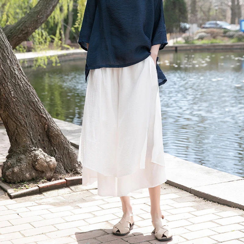 

Брюки женские до середины икры, повседневные однотонные свободные широкие штаны с поясом на резинке, удобная одежда в стиле ретро, цвет черный, лето