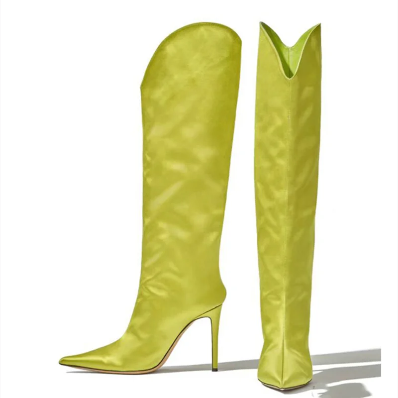 Soft Durable Winter Boots Pointy Toe Slip-on Solid Boots Knee High Heel for Women Short Fashion Shoes Big Size 43