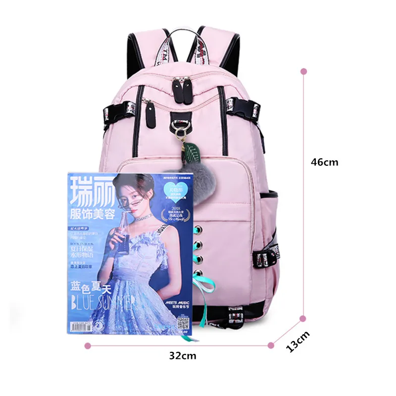 High School Backpack for Teenage Girl Fashion Pink Black Student Girls Backpack Schoolbag Cute Book Bag