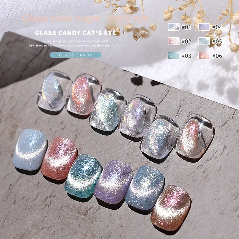 

Fashion Hot Selling Nail Polish Glass Color Pond Cat's Eye 6 Colors Semi Permanent Gel Nail Polish Soak off Nail Art Salon