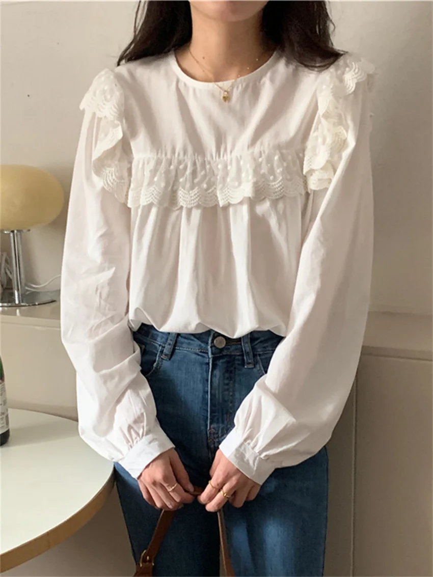 

Блузка женская с оборками и длинным рукавом, в стиле кэжуал