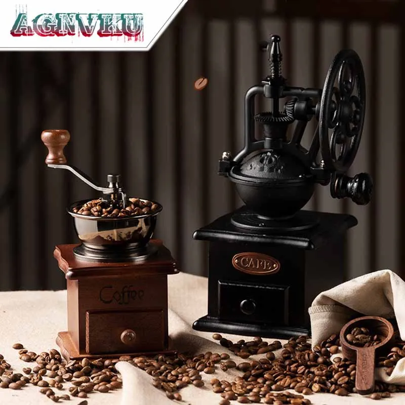 

Antique Coffee Grinder Mill Manual Hand Crank Wooden Bean Grind Classic Retro vintage style mill coffee bean grinder hand crank