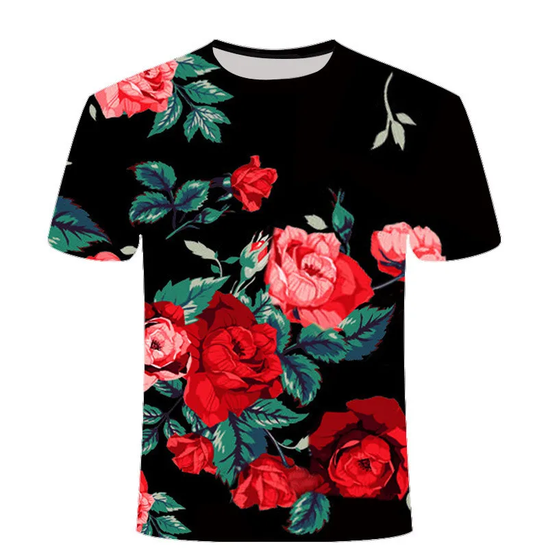 

Rose Physical Original 3D Harajuku Print Summer Men's And Women's Romantic Casual Fashion Crewneck Short Sleeve T-shirt New Tops