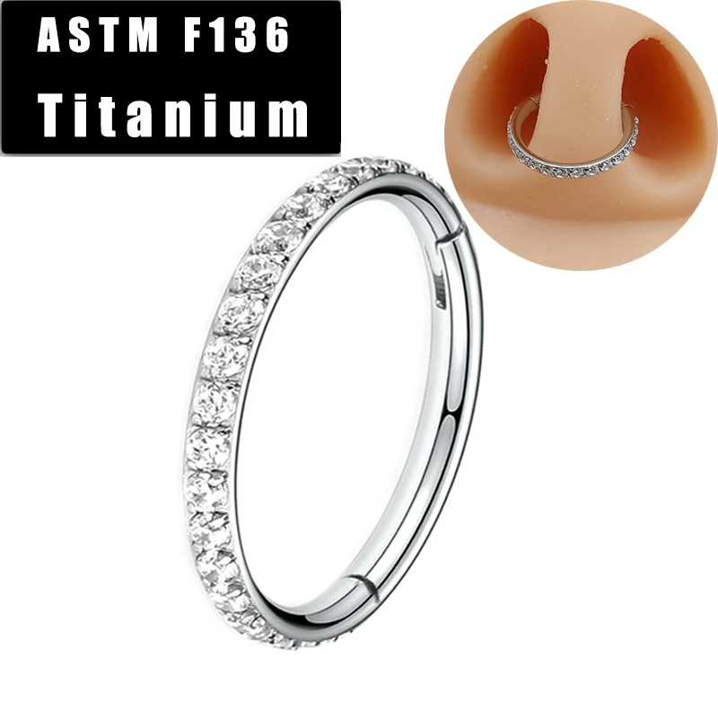 

ASTM F136 Titanium Nose Ring Segment Piercing Hoop CZ Pave Nipple Ear Cartilage Tragus Helix Lip Earrings Hinged Segment Jewelry
