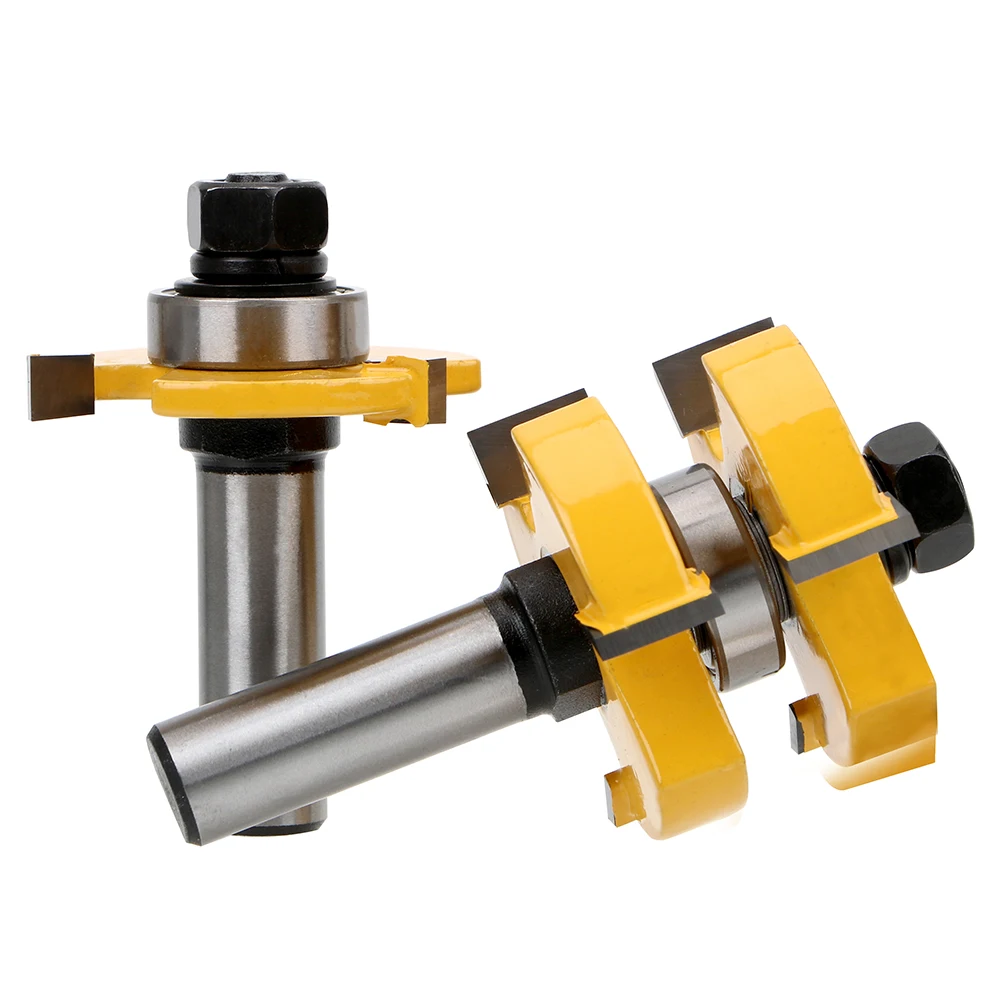 

12.5mm Shank Wood Milling Cutter 2 Bit Woodwork 3-tooth T-type File Tongue and Groove Router Bit Set