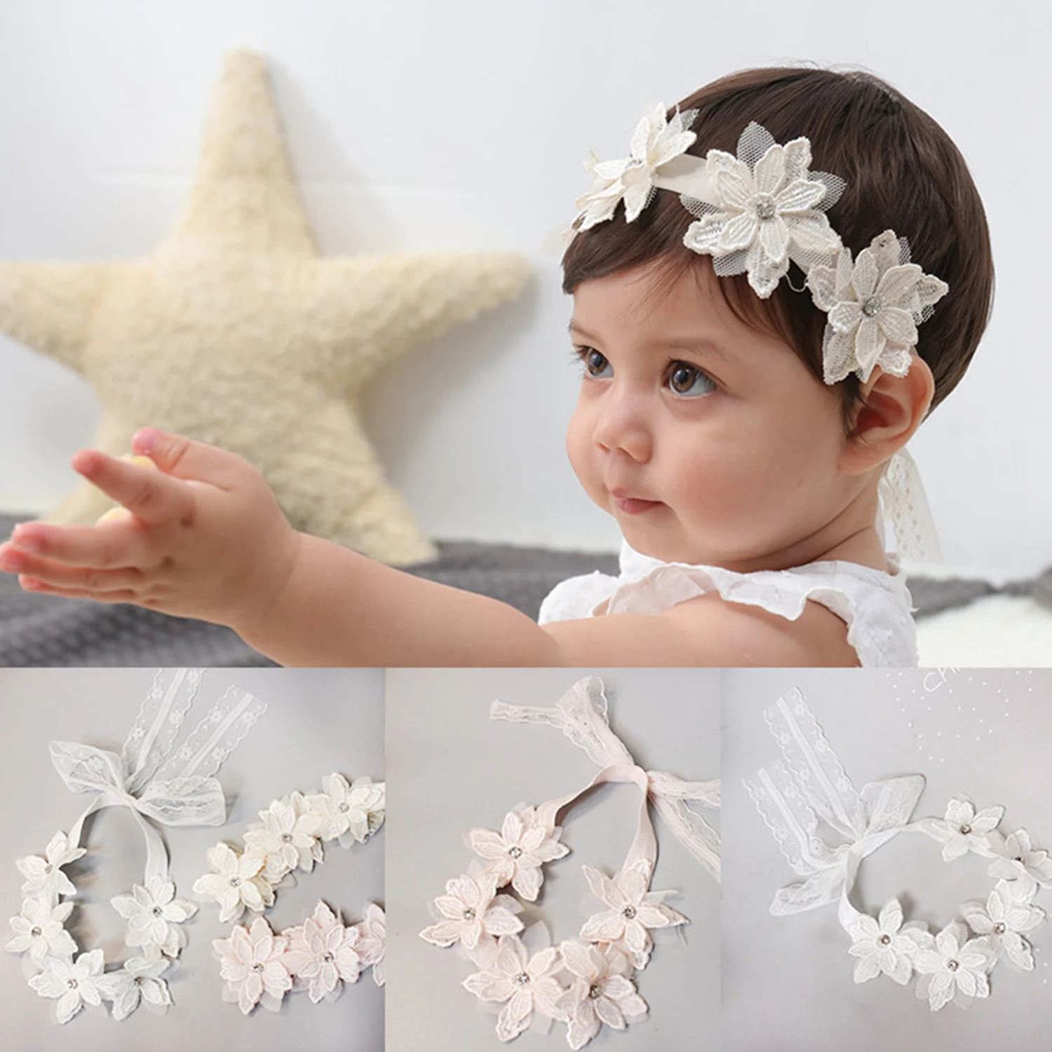 

Baby Lace Hairband Baby Flower Hundred Day Photography Cute Headband Children's Hair Accessories Adjustable Princess Headwear