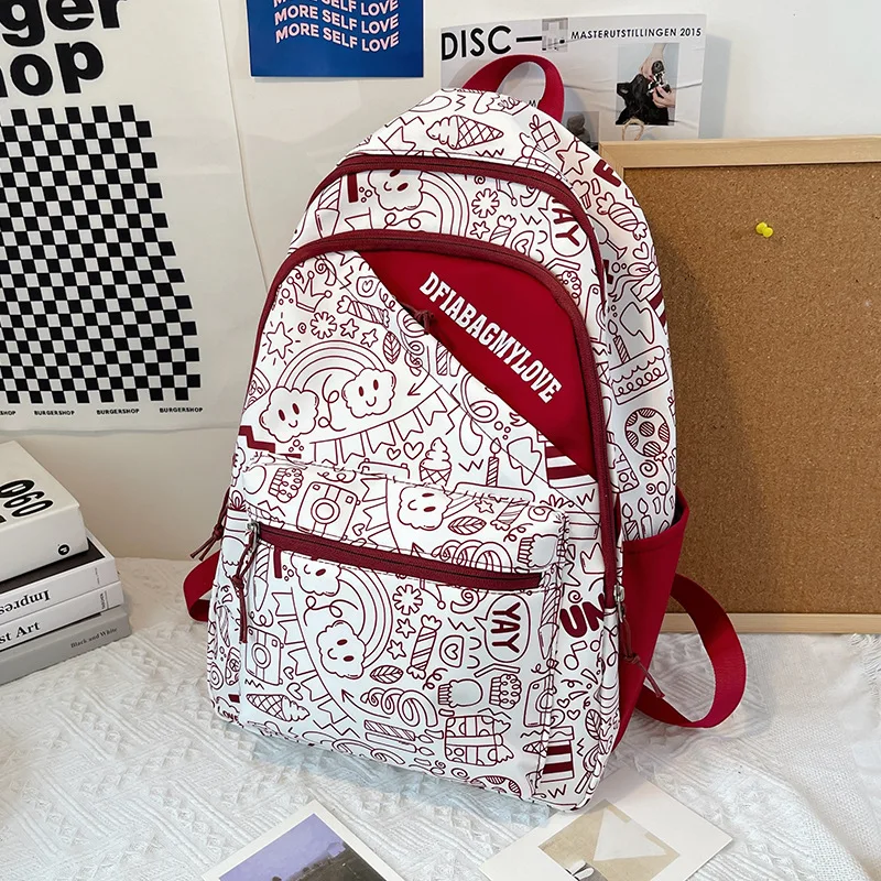 Школьный рюкзак для женщин, школьные сумки для девочек-подростков с принтом граффити, корейская мода, студенческий рюкзак для студентов, Же...