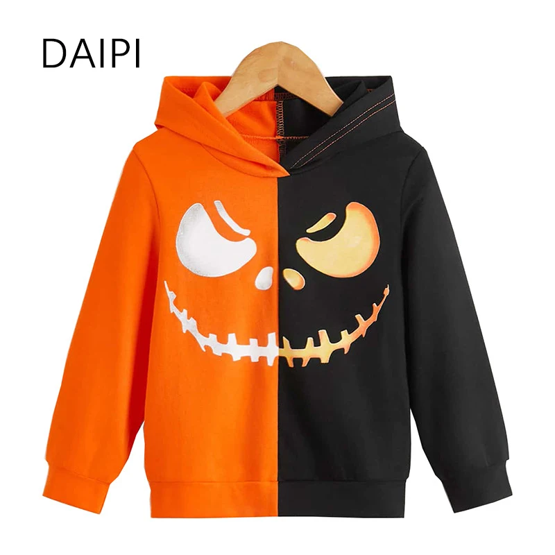 

2-13 Year Kids Clothes Girls Halloween Splicing Pumpkin Face Kids Clothes Boys 2022 New Casual Hoodie Sweatshirt Stranger Things