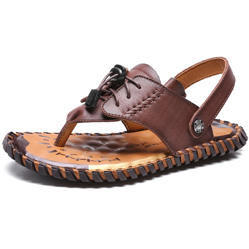 

Trendy Genuine Leather Flip Flops Sandals Summer Large Size 38-48 Men's Casual Leather Shoes Outdoor Men's Beach Sandals Slipper
