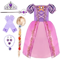 kids rapunzel dress little girl princess 2 3 4 5 6 7 8 years old dress up kids summer cosplay dress carnival party layered dress