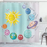 space shower curtain cartoon sun planets of solar system fun celestial chart theme cloth fabric bathroom decor set w