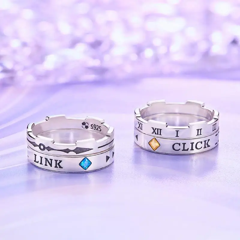 

Anime Shiguang Daili Ren Cheng Xiaoshi Qiao Ling LINK CLICK 925 Silver Ring Jewelry Finger Rings Couple Cosplay Props Unisex Toy