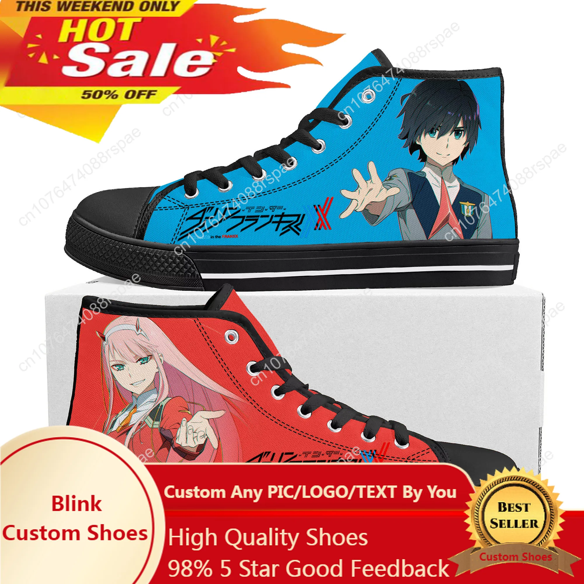 

DARLING In The FRANXX Zero Two High Top Sneakers Mens Womens Teenager High Quality Canvas Sneaker Casual Couple Custom Shoes