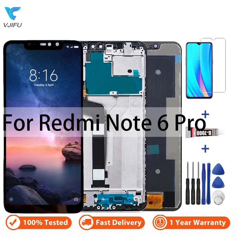 ЖК-дисплей для Xiaomi Redmi Note 6 Pro сенсорный экран дигитайзер в сборе с рамкой 100%
