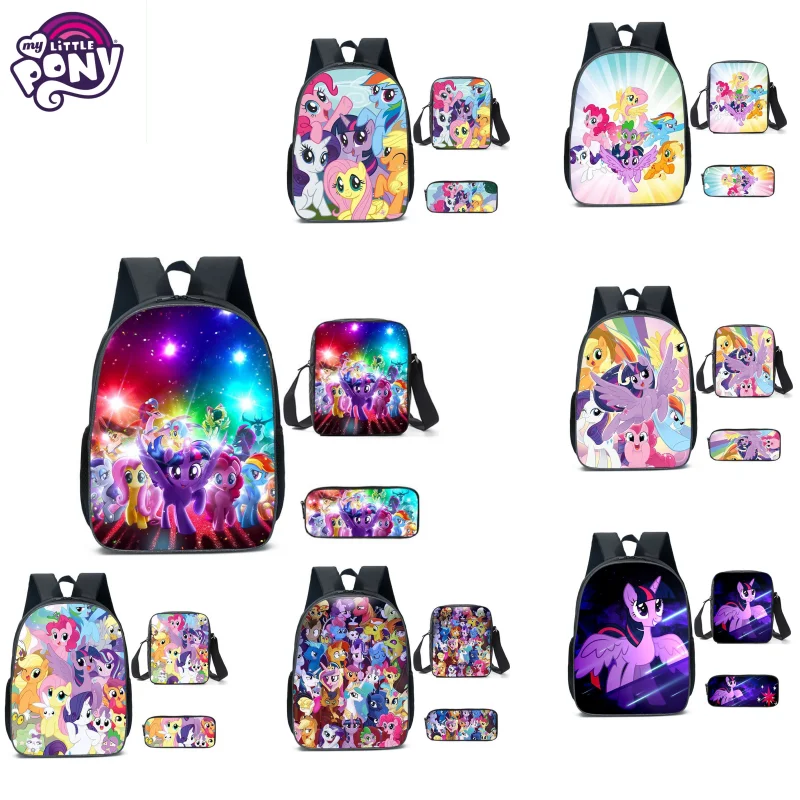 3PCS My Little Pony Student Creative cute Schoolbag Backpack Children Cartoon Anime Peripheral Satchel Bag Pencil Case Wholesale
