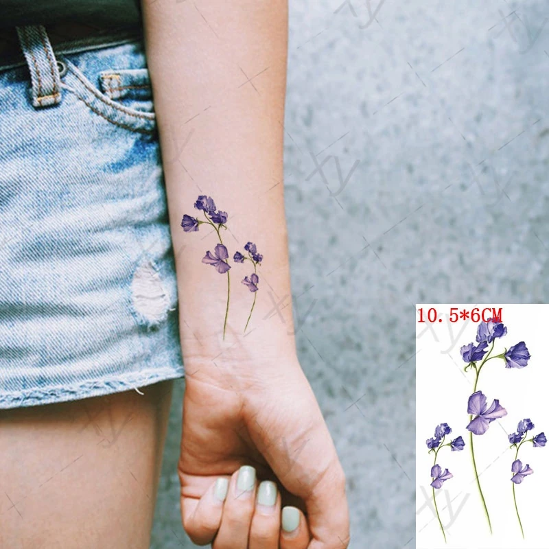 

Красочные маленькие цветочные Временные татуировки для женщин и девочек, милая миниатюрная Лаванда, Бабочка, искусственная татуировка, нак...