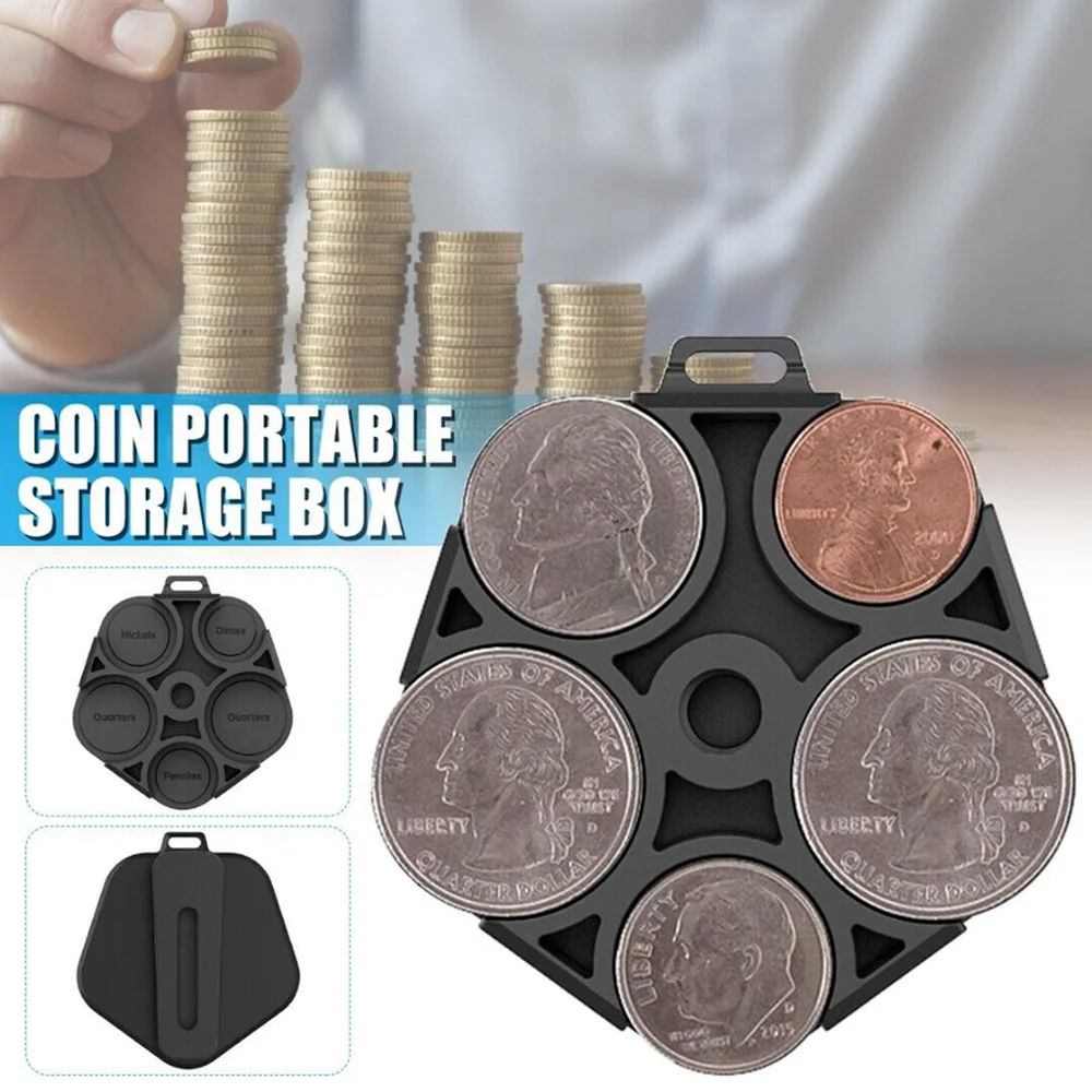 

1x Portable Coin Storage Box Simple Black Mini Coin Sorting Box Outdoor Artifact Change Plastic Storage Box Can Be Strapped