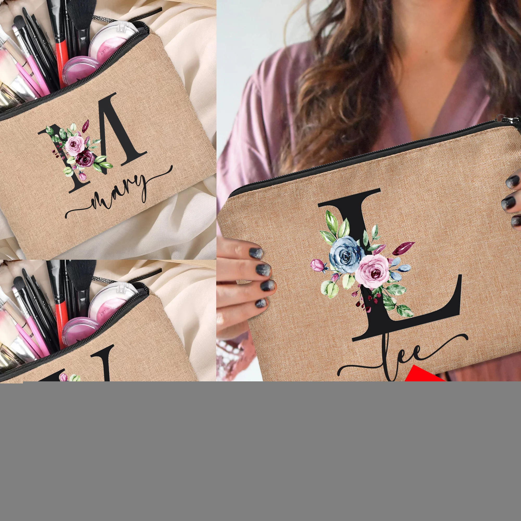 

Customized Personalized Name Linen Makeup Bag Bachelor Party Lipstick Bag Cosmetic Bag Bridesmaid Clutch Outdoor Travel Beauty