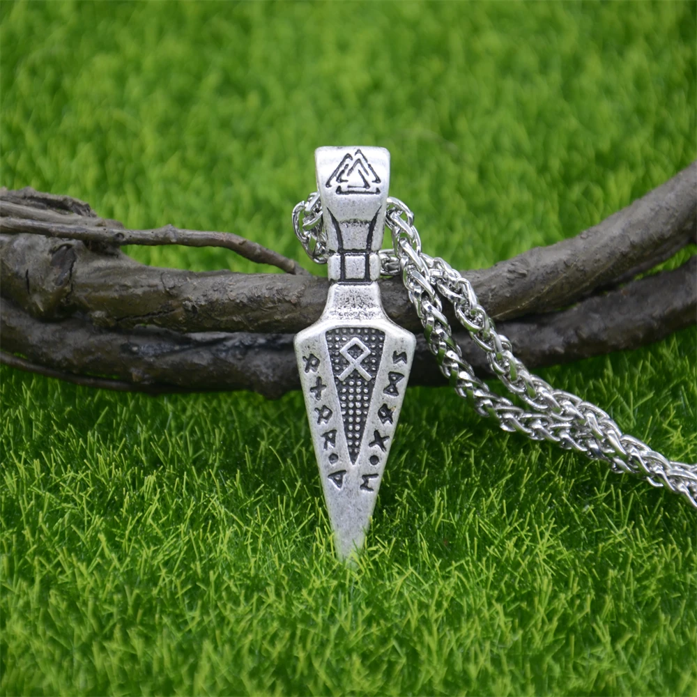 

Nostalgia Odin Sword Gungnir Viking Runes Valknut Amulet Talisman Scandinavian Jewelry Male Necklace