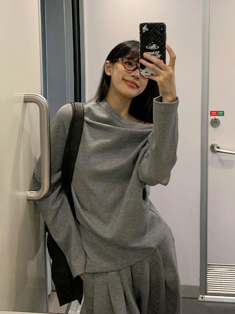 Корейская серия повседневный серый комплект Simplici женская осенняя сексуальная