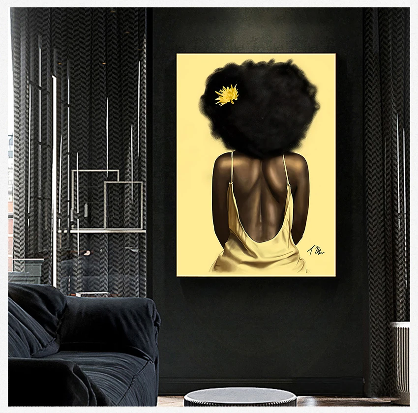 

Wall Art Pictures For Living Room Home Decor Afrocentric Female Portrait Fashion Canvas Painting Black Girl Poster and Print