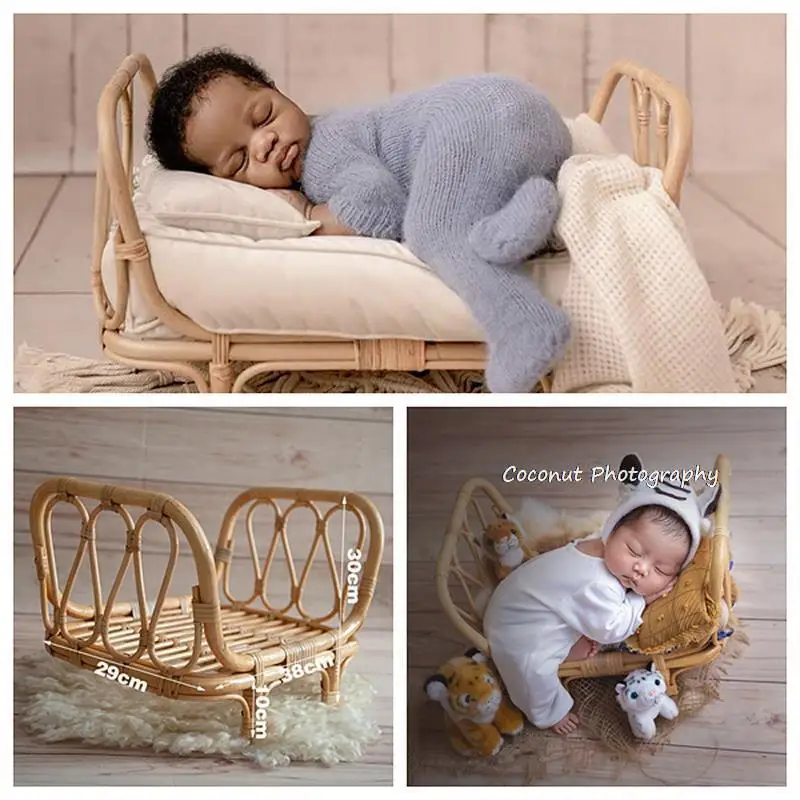 New Newborn Photography Props Handmade Vintage Bamboo Bench Ranttan Chair Wooden Baby Bed Baby Crib Studio Posing Sofa Accessori