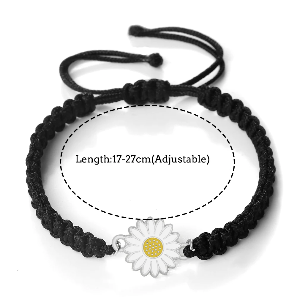 Летний браслет с подвесками в виде маргариток красного и черного цвета