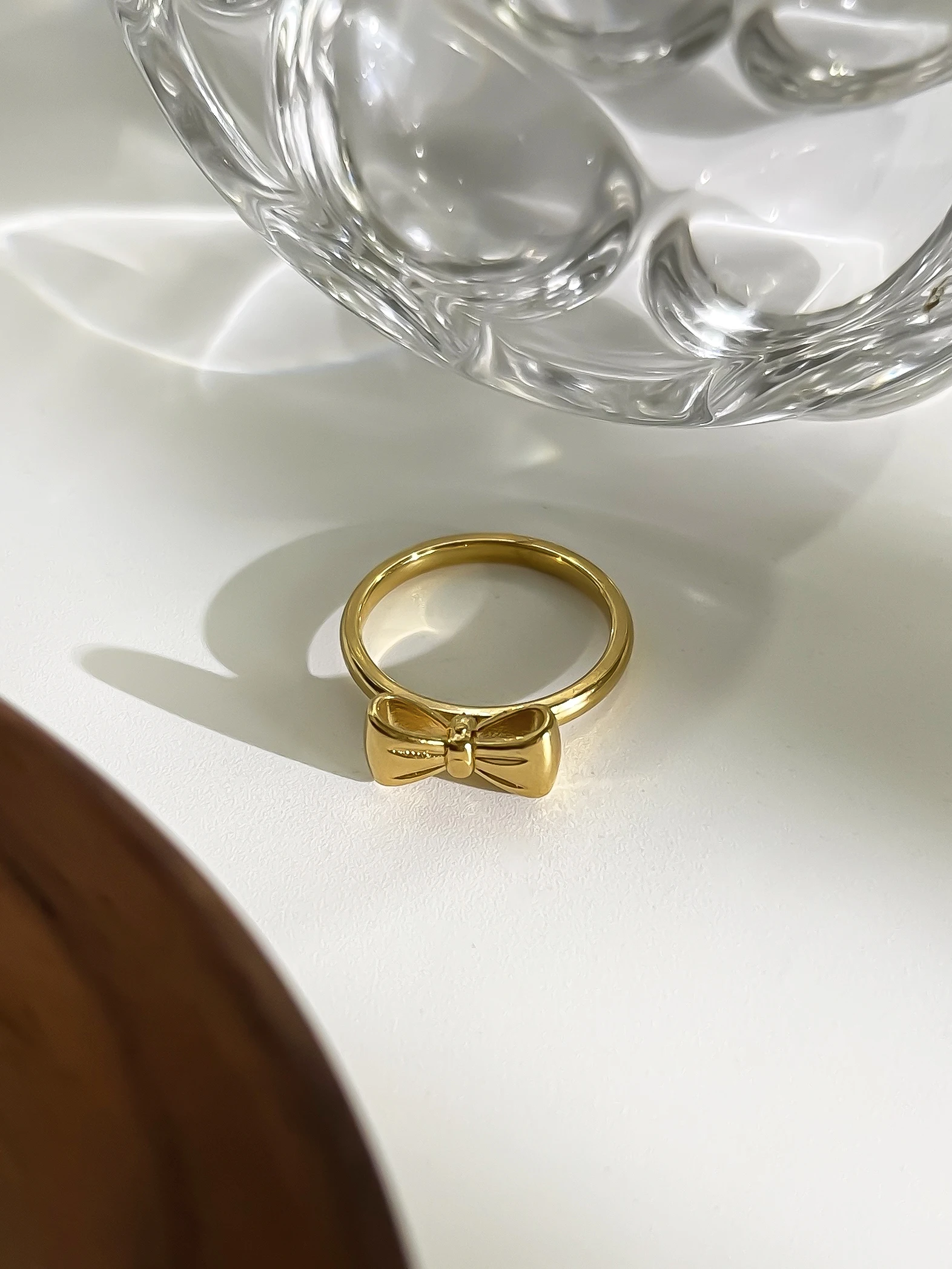 Фото GHIDBK простая мода нержавеющая сталь 18K Золото PVD покрытые бантом кольца для женщин девушек нежный очаровательный бант обручальное кольцо №5