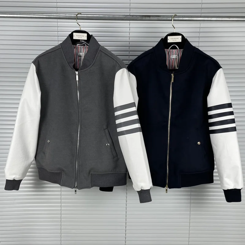 

Мужская теплая шерстяная куртка THOM, Повседневная Свободная бейсбольная куртка в стиле пэчворк, Осень-зима 2023