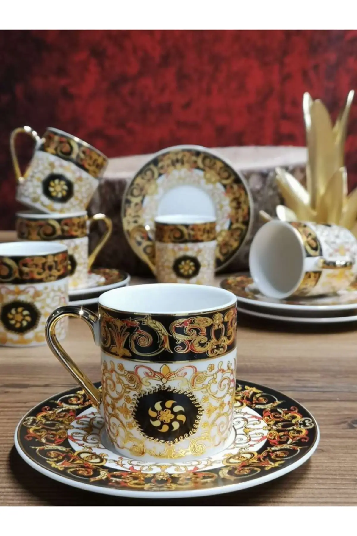 

Amazing Turkish Greek Arabic Coffee & Espresso Cup Set 6 Porcelain Porcelain Gold Motivated Coffee Cup Set Harlem-105 FMA00943