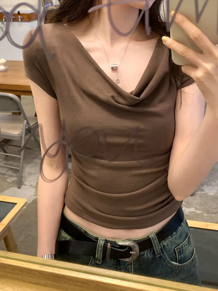 2024 летние модные облегающие укороченные топы Женские однотонные повседневные