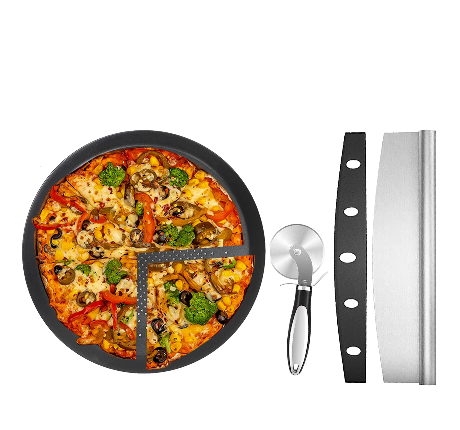 

Pizza Pan Pizza Cutter Rocker Dough Slicer Scraper Kitchen Accessories Pizza Tools Kit Pizza Knife Stainless Steel Utensils
