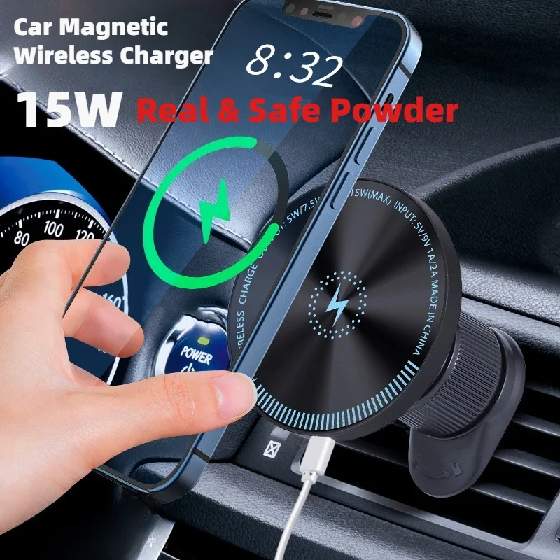 

15W Magnetic Wireless Charger Car Phone Holder Mount Adsorbable Charging Phone For iPhone 14 13 12 Pro Max For Samsung Huawei