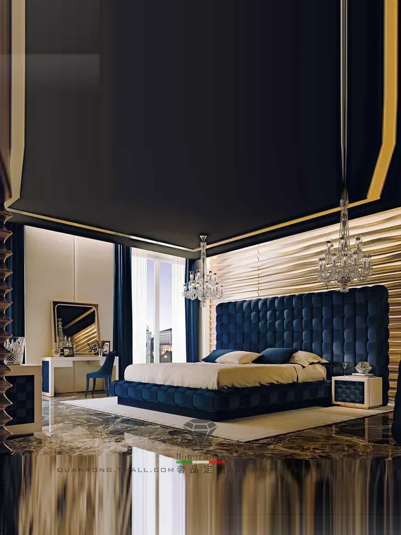 Большая кровать 3 м. Роскошная двуспальная большого размера с синим светом 2000 ×