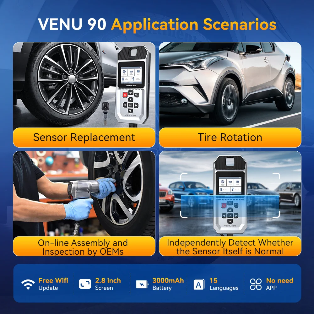 Фото Диагностический инструмент THINKCAR VENU 90 для контроля давления в шинах (TPMS) с активным программированием датчиков 315 МГц/433 МГц и обучением датчиков для 689BT, VO7S, 892BT. №5