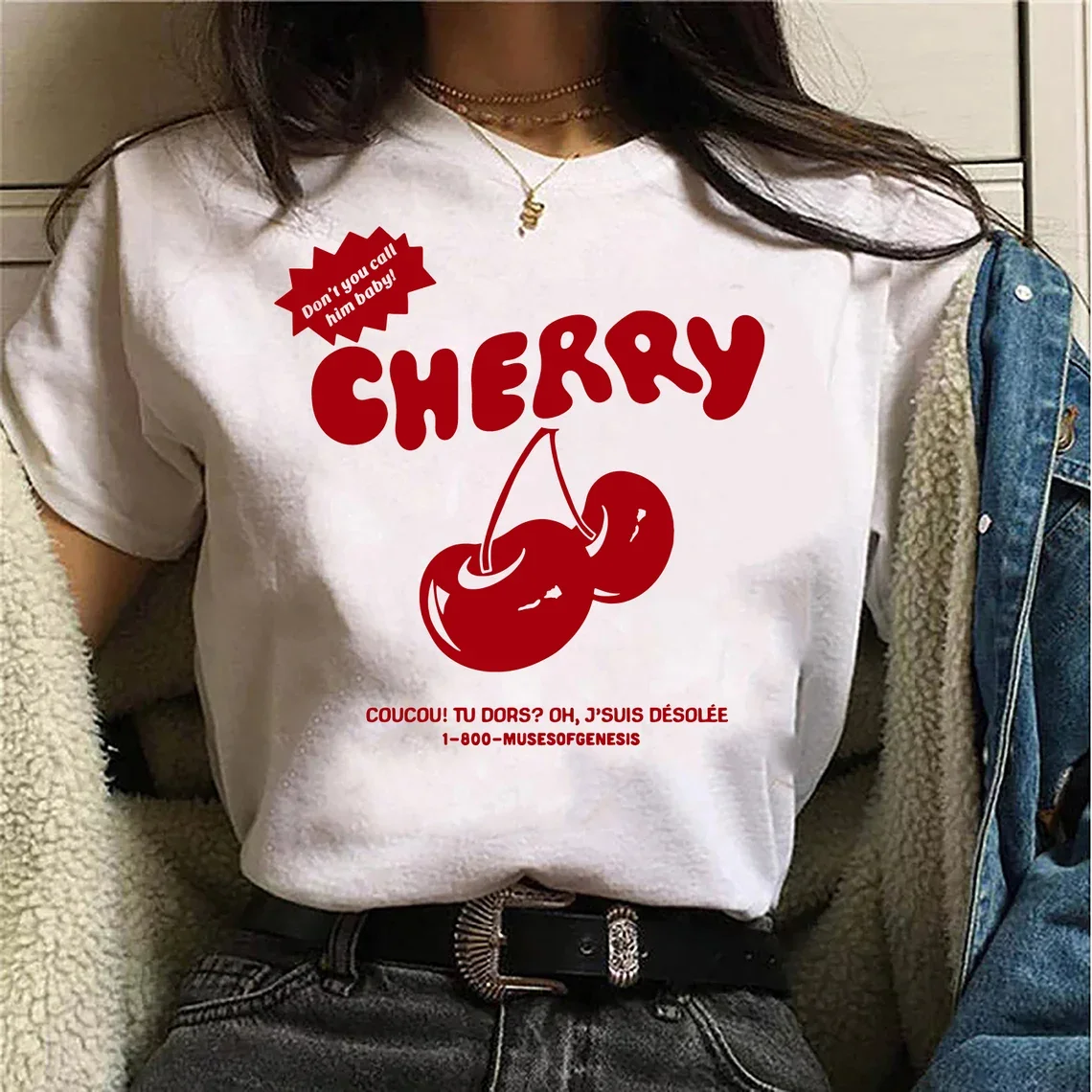 

Винтажная Футболка Sugarbaby с изображением вишни, милая графическая футболка с изображением вишни, эстетическая футболка, модные хлопковые фу...