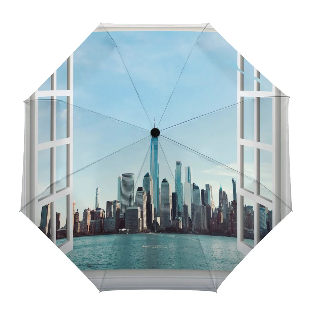 

Зонтик складной Автоматический ветрозащитный с окошком и защитой от дождя